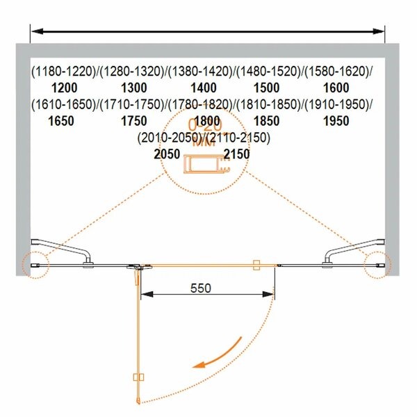 Душевая дверь (205х195) CEZARES BERGAMO BERGAMO-W-B-13-90+60/60-C-Cr-L